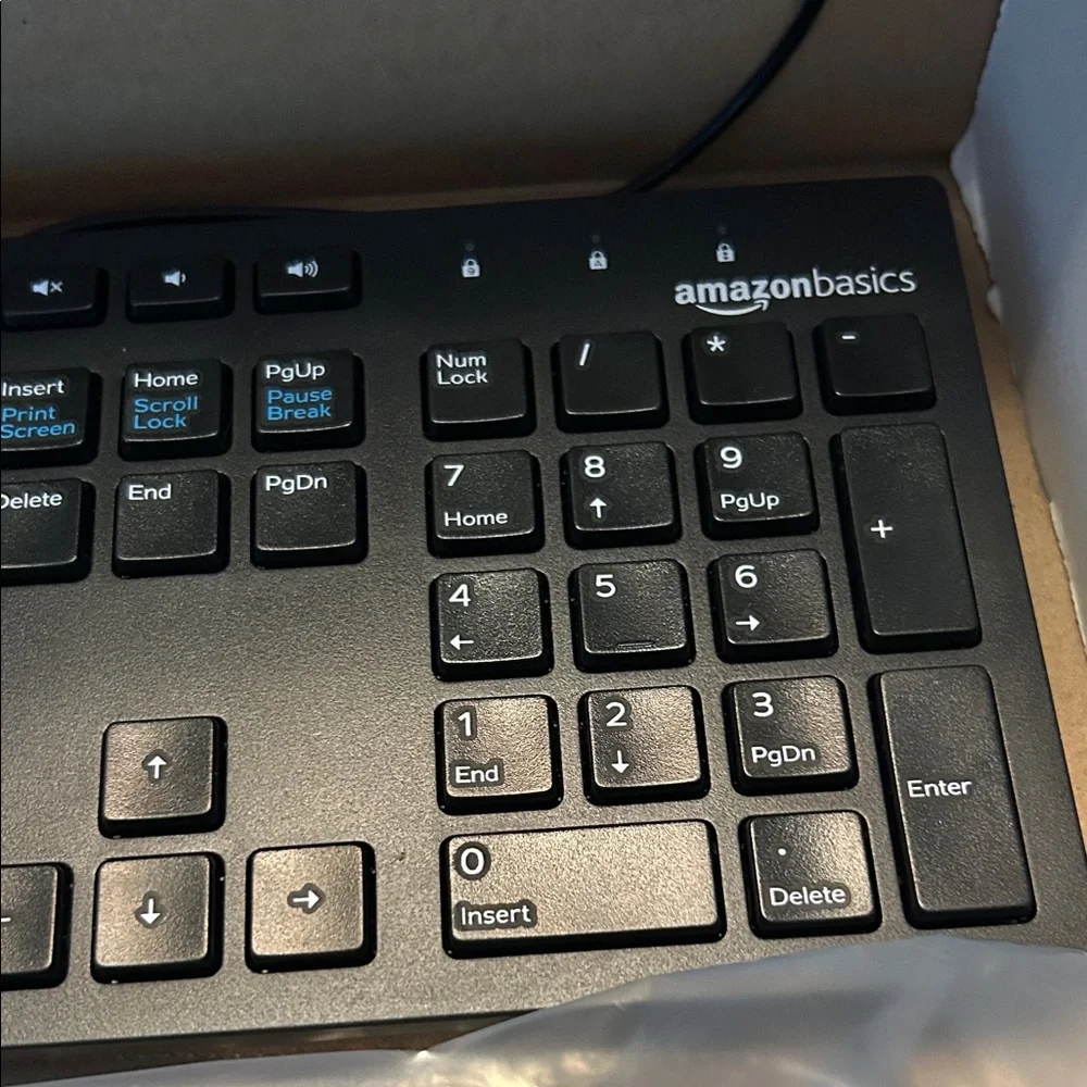 Amazon Basics Wired Keyboard - Sleek Black Design; New with Tags;in original box